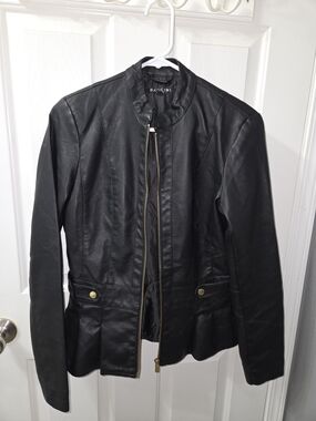 Baccini Black Faux Leather Peplum Zip Jacket